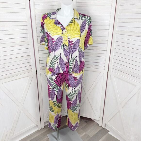 Jane & Delaney Tropical Print High Waist Wide Leg Crop Pants Small - Picture 6 of 12